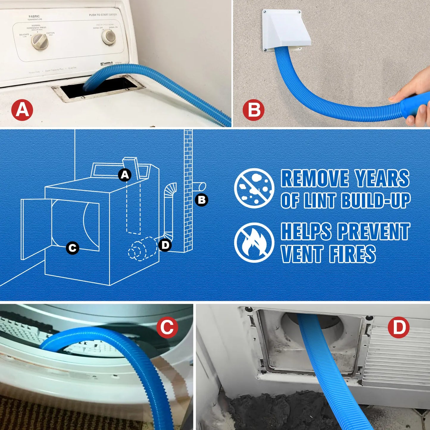 Universal Dryer Vent Cleaner Kit - Vacuum Hose Attachment for Lint Removal