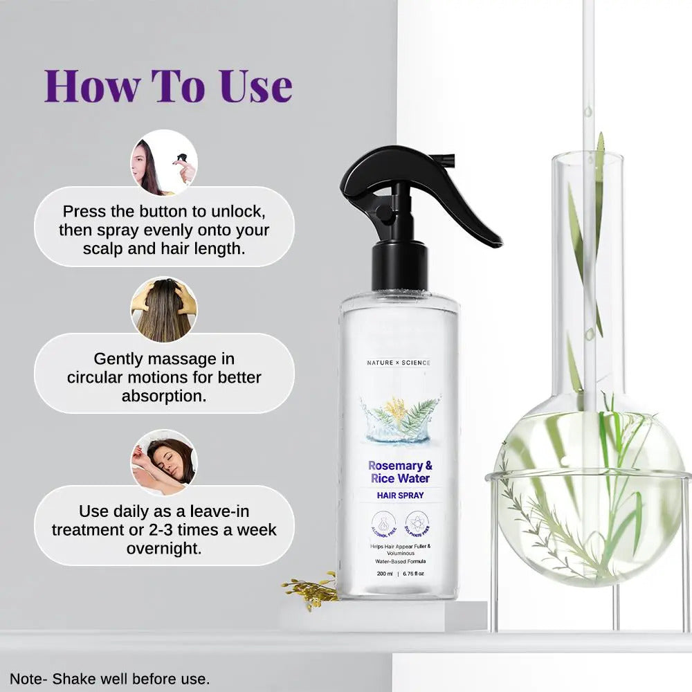 Rosemary & Rice Water Strengthening Hair Mist - 100% Natural Extract (200ml)