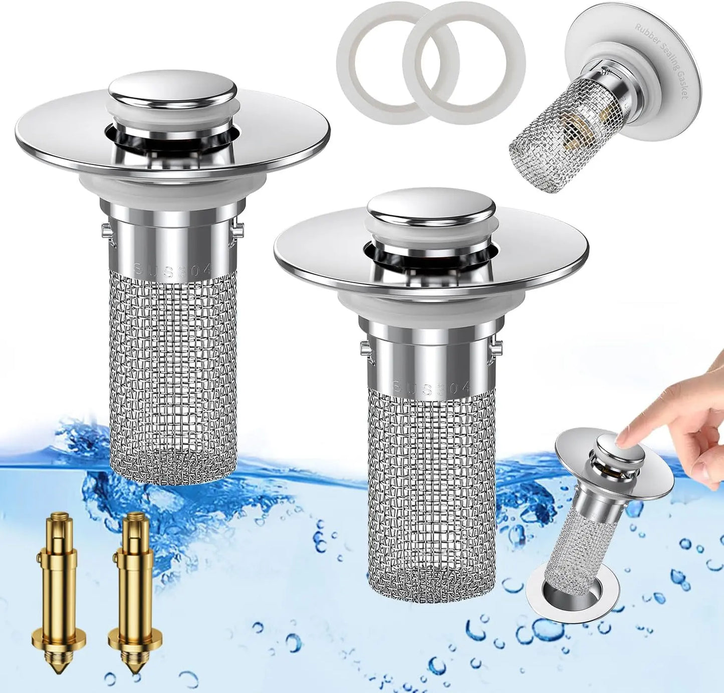 Universal Stainless Steel Anti-Odor Sink Stopper - Pop-Up Bathroom Drain Plug