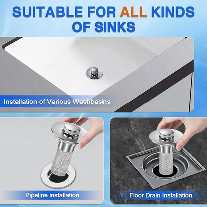 Universal Stainless Steel Anti-Odor Sink Stopper - Pop-Up Bathroom Drain Plug
