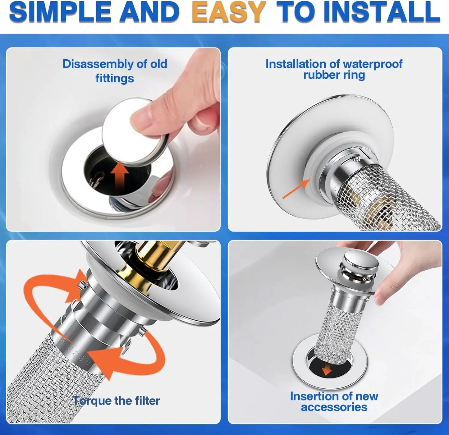 Universal Stainless Steel Anti-Odor Sink Stopper - Pop-Up Bathroom Drain Plug