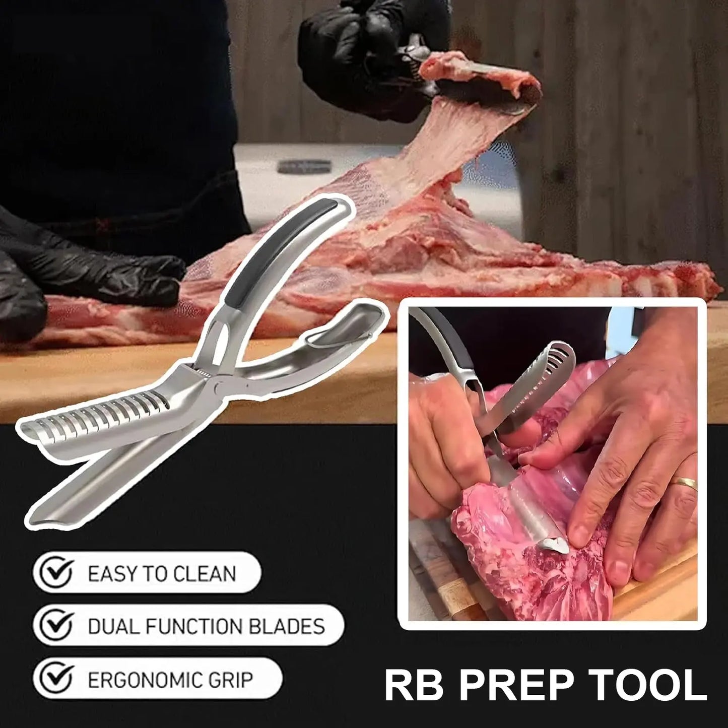 Stainless Steel BBQ Rib Membrane Remover Tool Kit - Effortless Meat Preparation