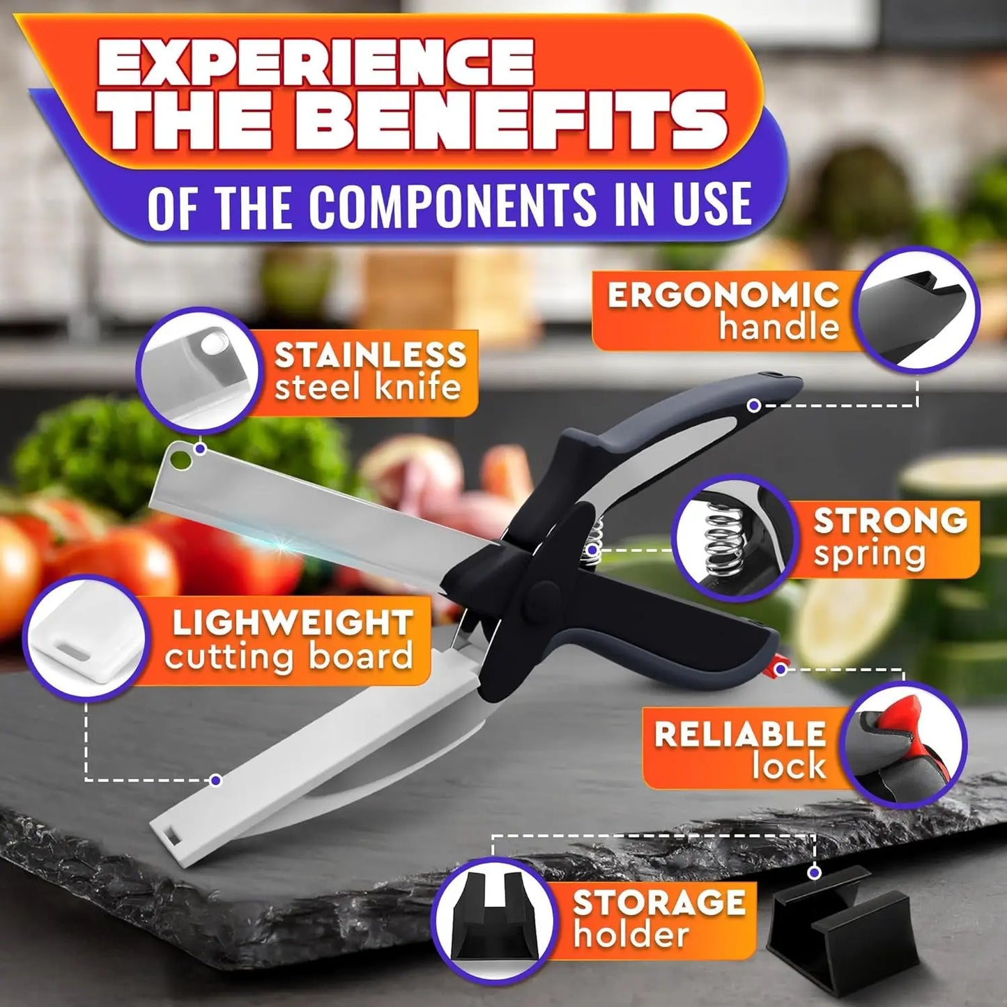 Universal 2-in-1 Smart Kitchen Scissors - Stainless Steel Blade with Built-in Cutting Board