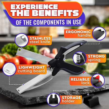 Universal 2-in-1 Smart Kitchen Scissors - Stainless Steel Blade with Built-in Cutting Board