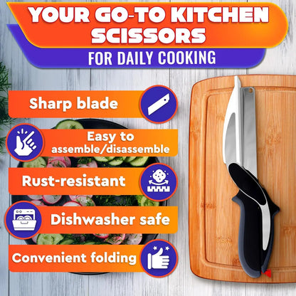 Universal 2-in-1 Smart Kitchen Scissors - Stainless Steel Blade with Built-in Cutting Board