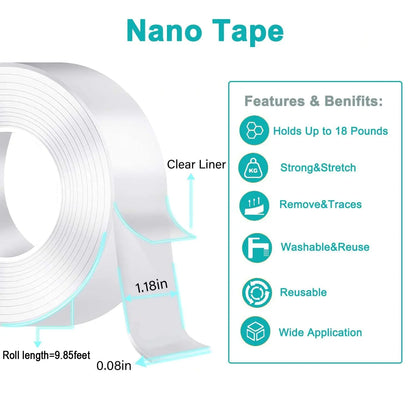 Universal Heavy Duty Clear Nano Tape - Reusable & Removable Double-Sided Adhesive