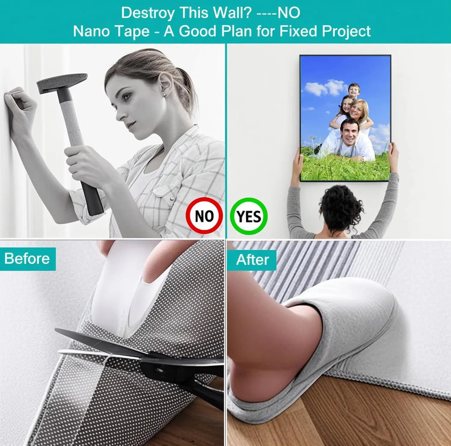 Universal Heavy Duty Clear Nano Tape - Reusable & Removable Double-Sided Adhesive