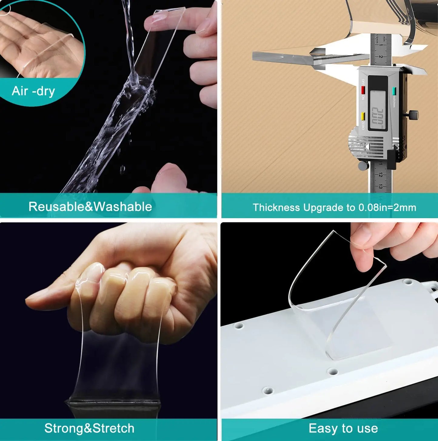 Universal Heavy Duty Clear Nano Tape - Reusable & Removable Double-Sided Adhesive