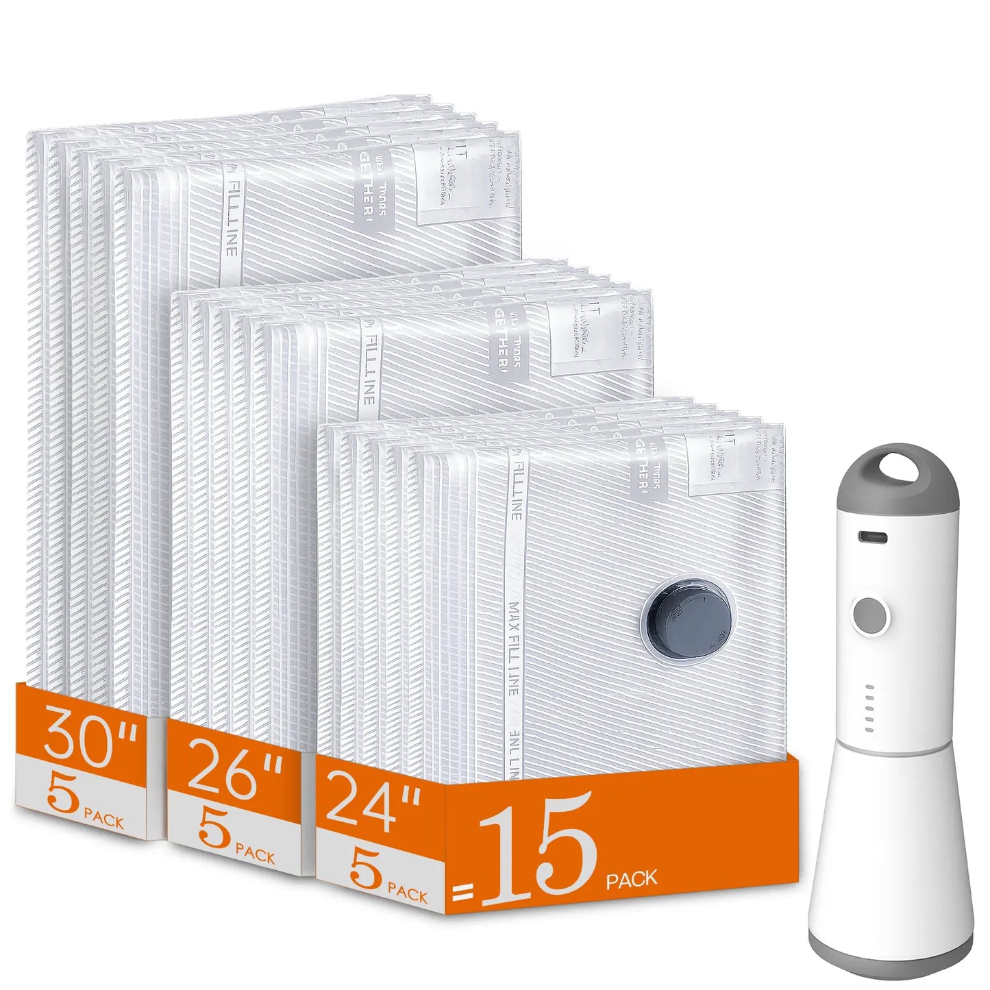 Cordless Travel Vacuum Bag Set with Rechargeable Pump