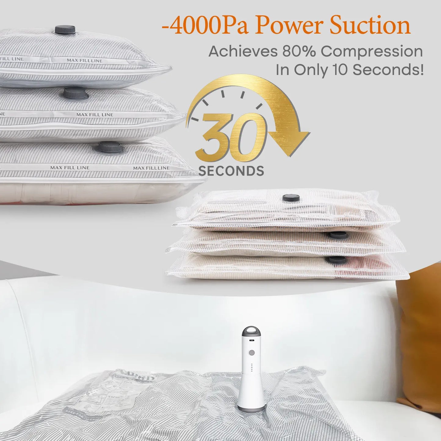 Cordless Travel Vacuum Bag Set with Rechargeable Pump