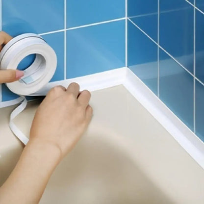 White Waterproof Caulk Tape 3.2m - Self Adhesive Sealing Strip for Bathroom & Kitchen