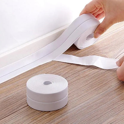 White Waterproof Caulk Tape 3.2m - Self Adhesive Sealing Strip for Bathroom & Kitchen