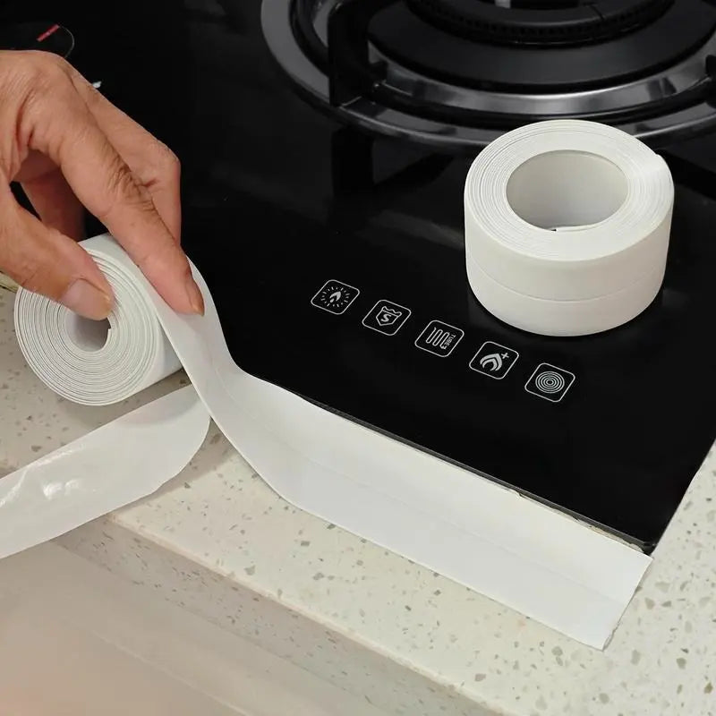 White Waterproof Caulk Tape 3.2m - Self Adhesive Sealing Strip for Bathroom & Kitchen