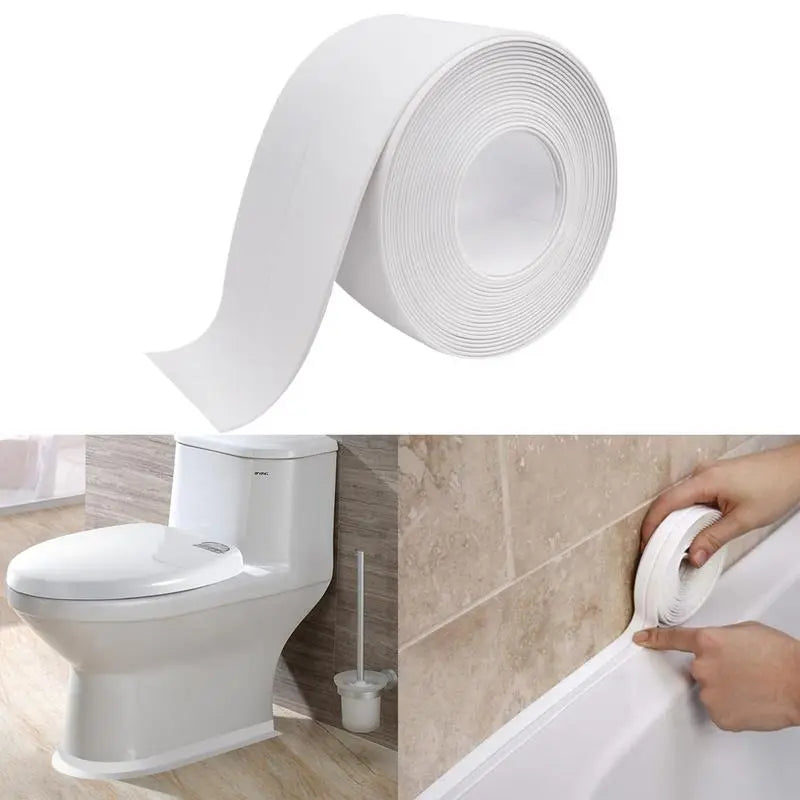 White Waterproof Caulk Tape 3.2m - Self Adhesive Sealing Strip for Bathroom & Kitchen