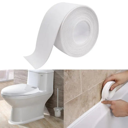 White Waterproof Caulk Tape 3.2m - Self Adhesive Sealing Strip for Bathroom & Kitchen