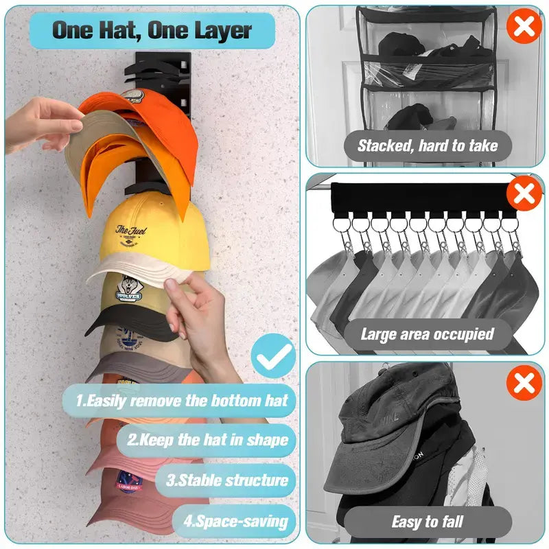 Wall Mounted Baseball Cap Rack - 2 Pack Hat Organizer for 18 Caps