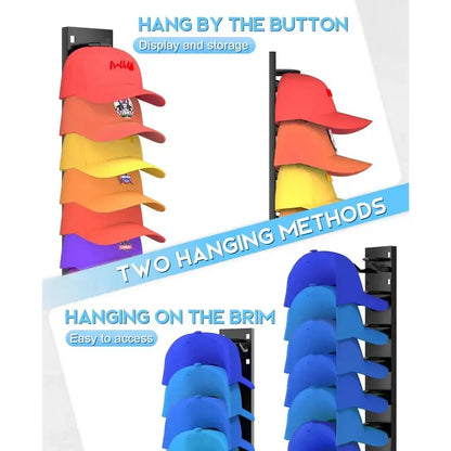 Wall Mounted Baseball Cap Rack - 2 Pack Hat Organizer for 18 Caps