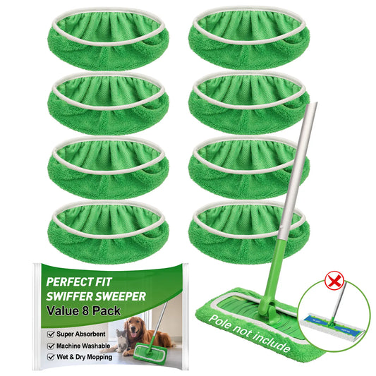 8-Pack Reusable Microfiber Mop Pads Compatible with Swiffer Sweeper