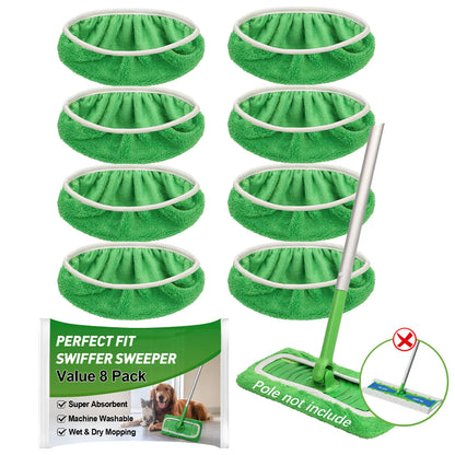 8-Pack Reusable Microfiber Mop Pads Compatible with Swiffer Sweeper