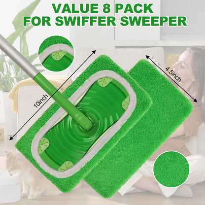 8-Pack Reusable Microfiber Mop Pads Compatible with Swiffer Sweeper