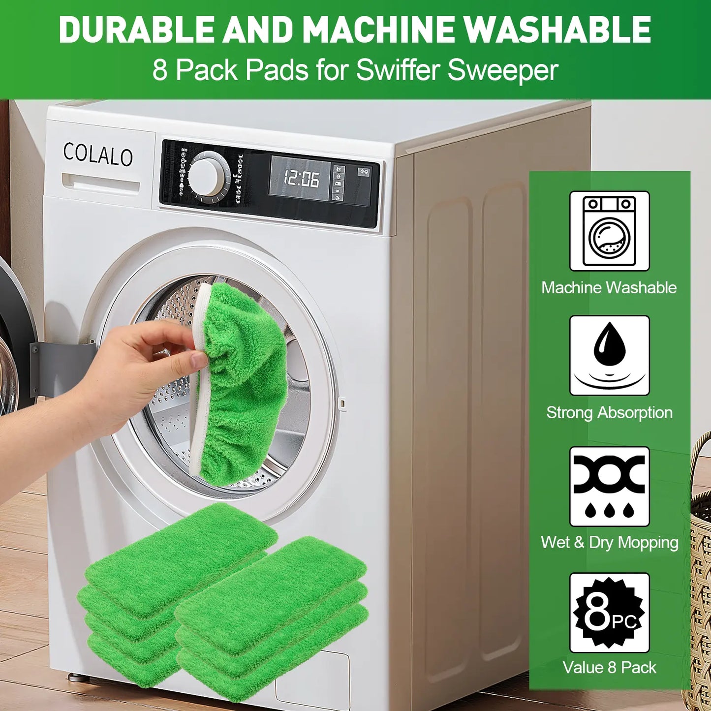 8-Pack Reusable Microfiber Mop Pads Compatible with Swiffer Sweeper
