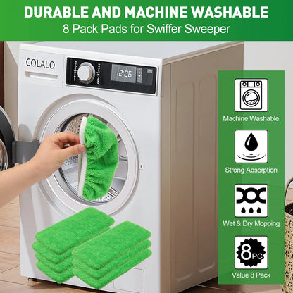 8-Pack Reusable Microfiber Mop Pads Compatible with Swiffer Sweeper