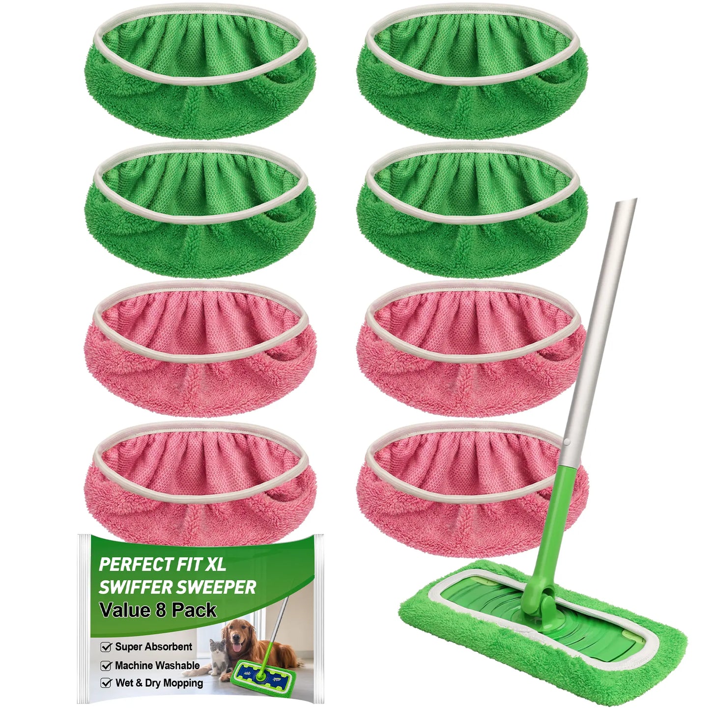 8-Pack Reusable Microfiber Mop Pads Compatible with Swiffer Sweeper