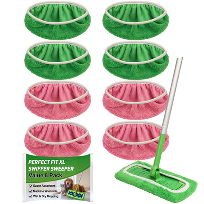 8-Pack Reusable Microfiber Mop Pads Compatible with Swiffer Sweeper