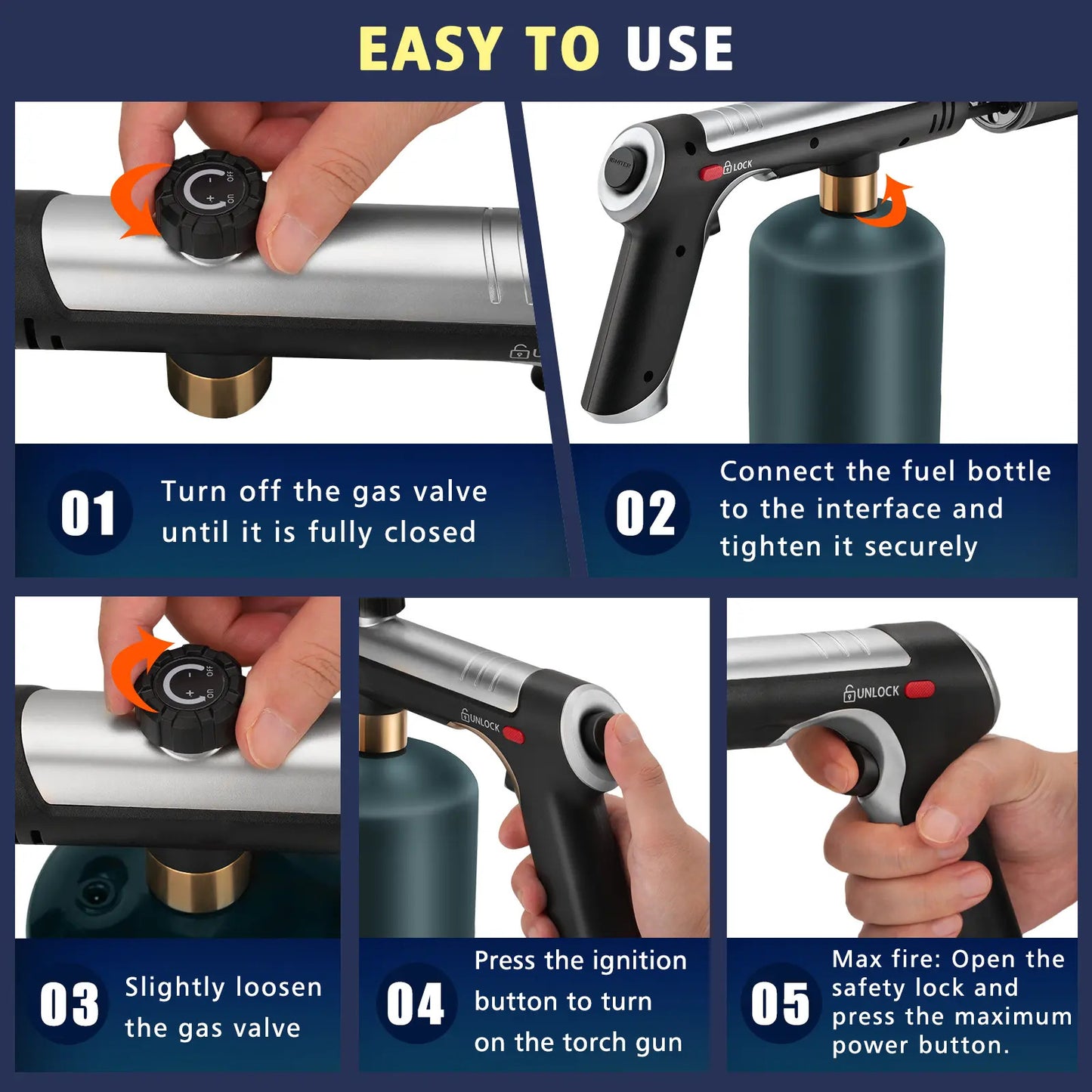 Adjustable Propane Blow Torch - One-Touch BBQ & Cooking Torch