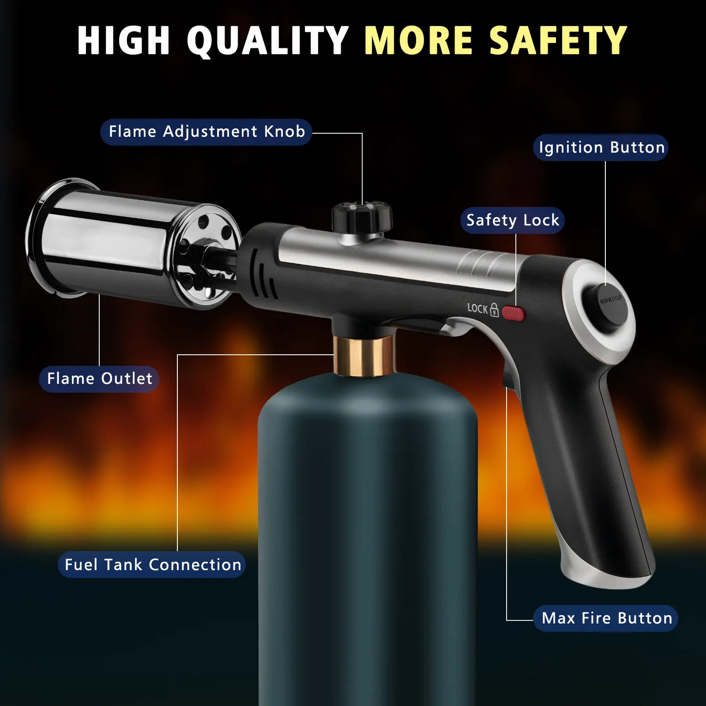 Adjustable Propane Blow Torch - One-Touch BBQ & Cooking Torch
