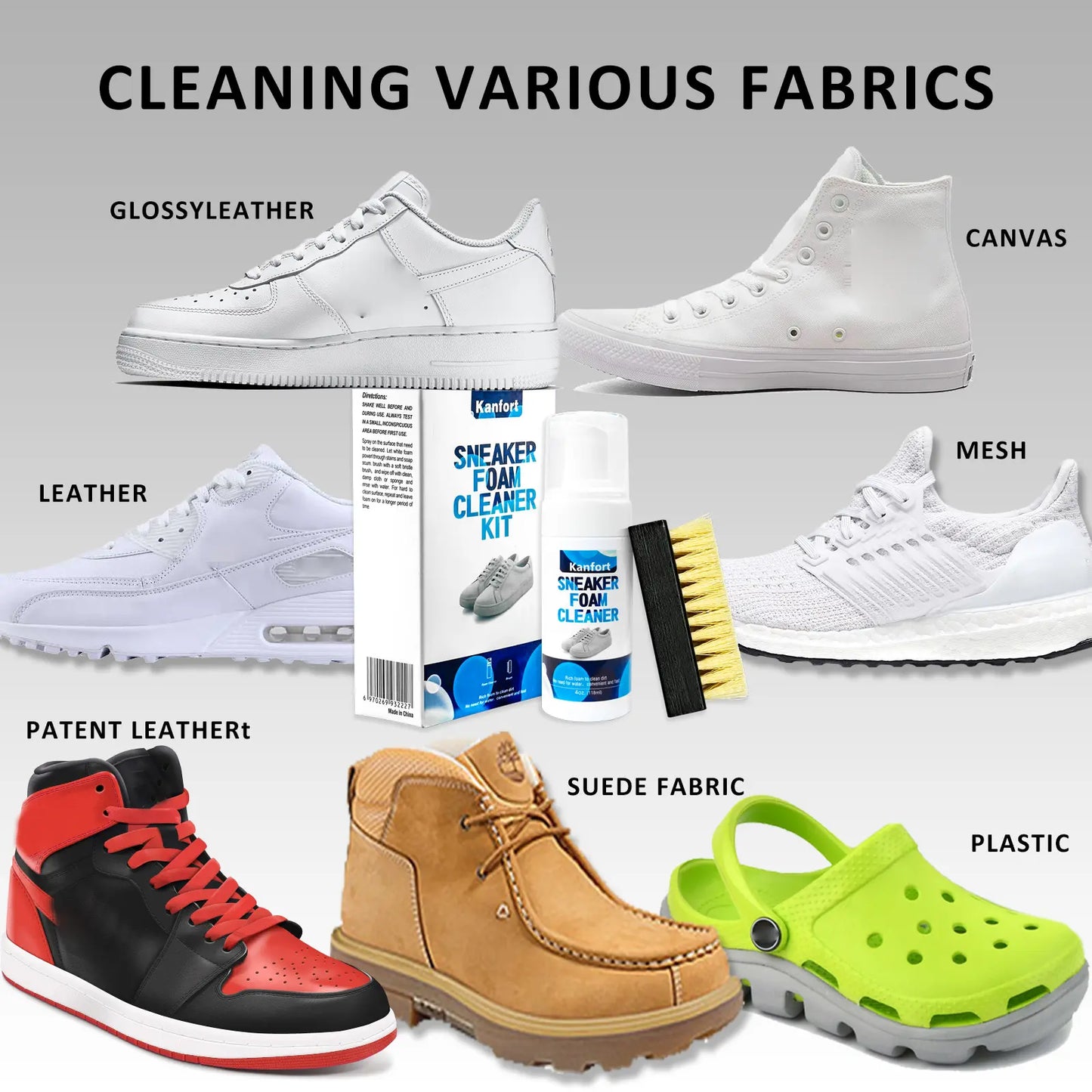 Sneaker Foam Cleaner Kit for White Shoes - Deep Clean Stain Removal 4oz / 118ml