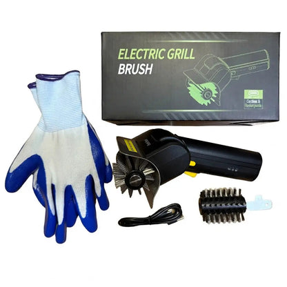 Rechargeable Electric Grill Brush Set - BBQ Cleaning Tool with Roller Heads, Gloves & USB Cable