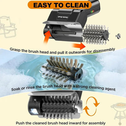 Rechargeable Electric Grill Brush Set - BBQ Cleaning Tool with Roller Heads, Gloves & USB Cable
