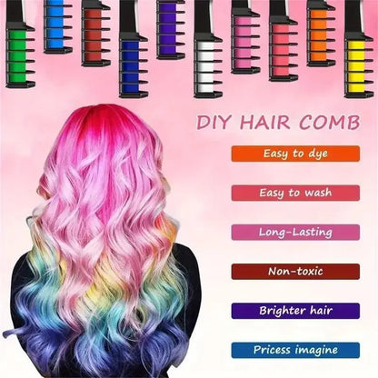 Hair Chalk Comb Set - 10 Washable Temporary Hair Colors for Women & Girls
