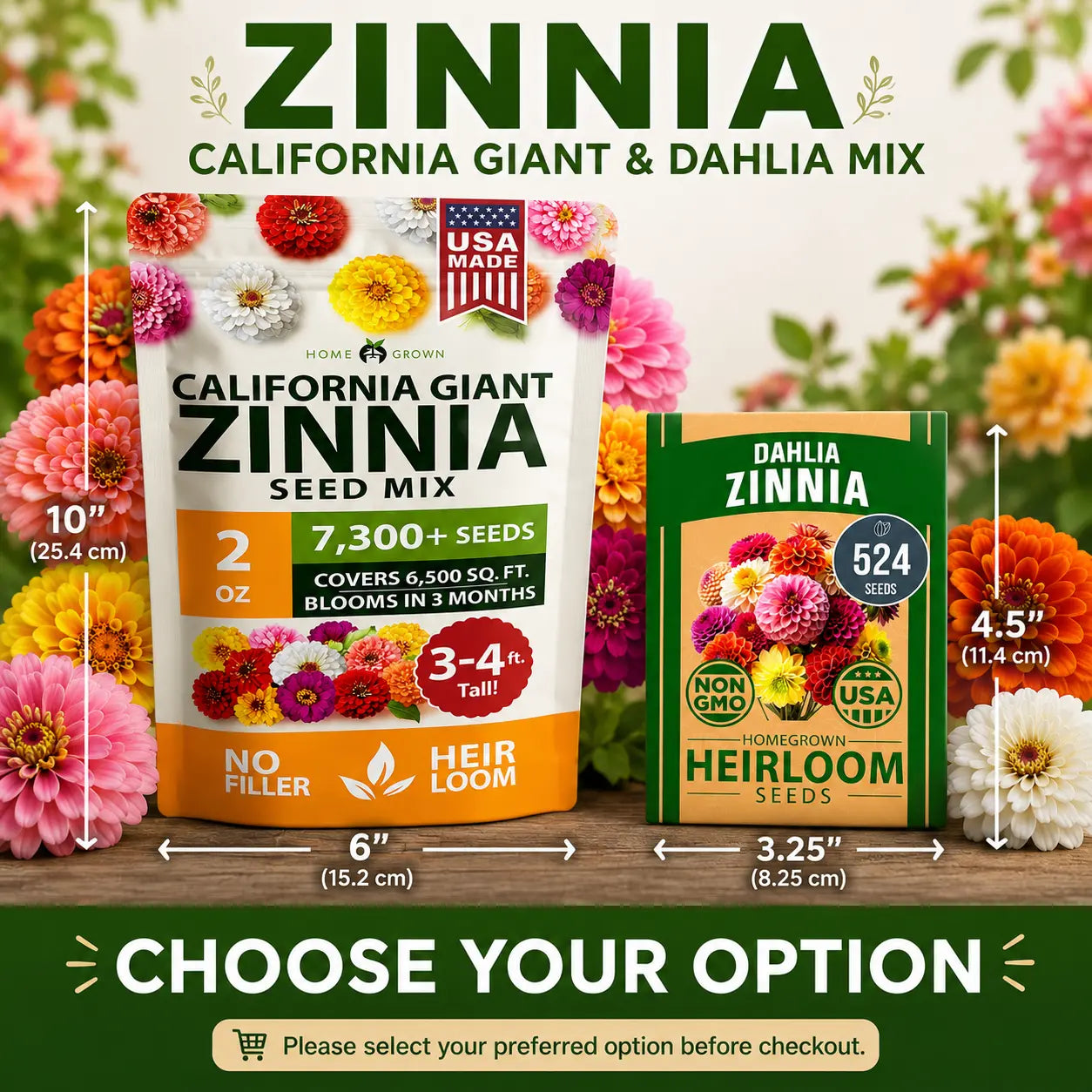 Zinnia Seeds Mix - Heirloom California Giant & Dahlia Flower Seeds