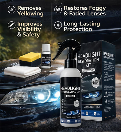 Headlamp Restoration Fluid Kit - Restores Clarity for Oxidized Yellowed Headlights