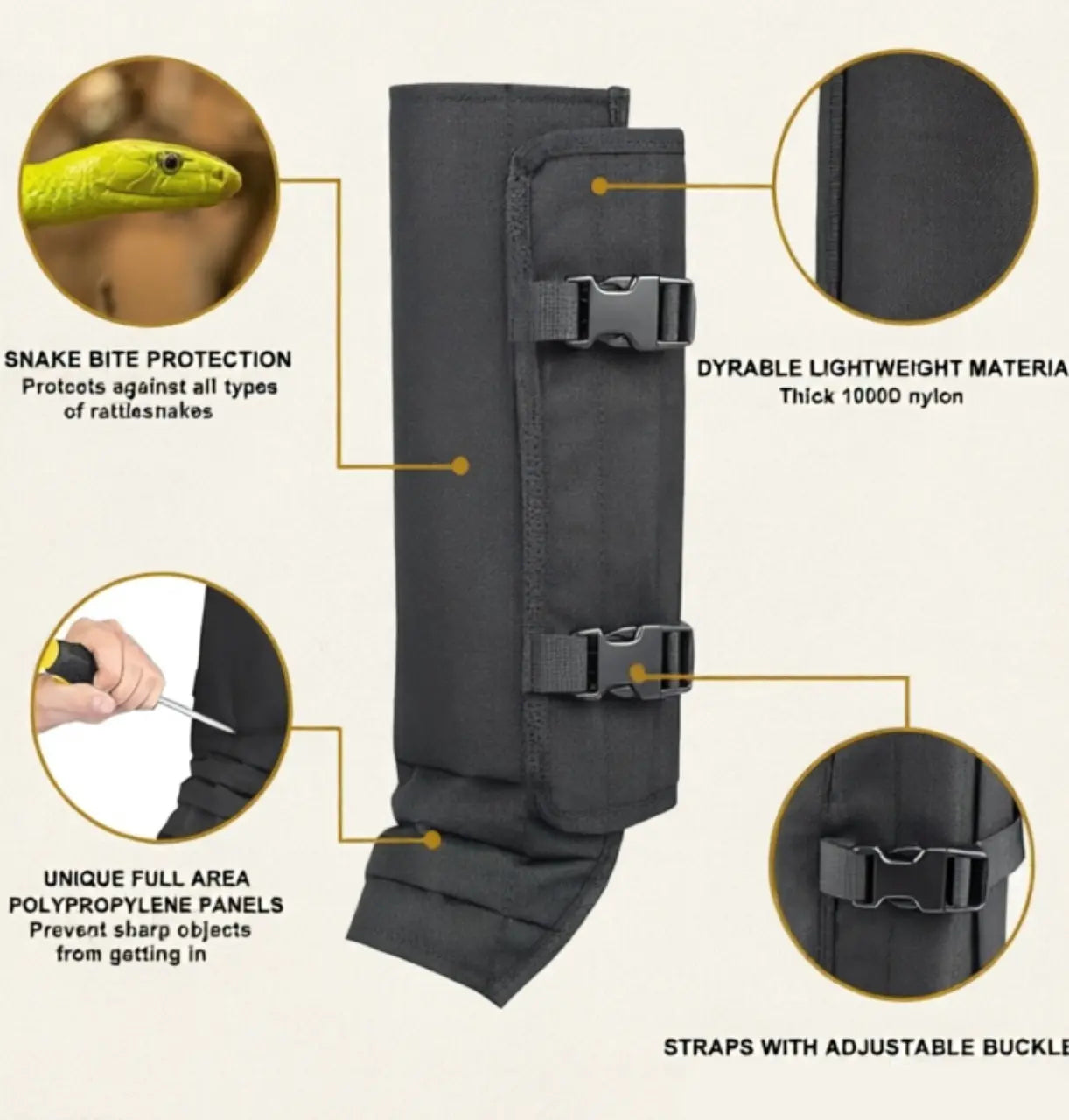 Snake-Resistant Leg Gaiters Pair for Hunting Hiking and Outdoor Protection