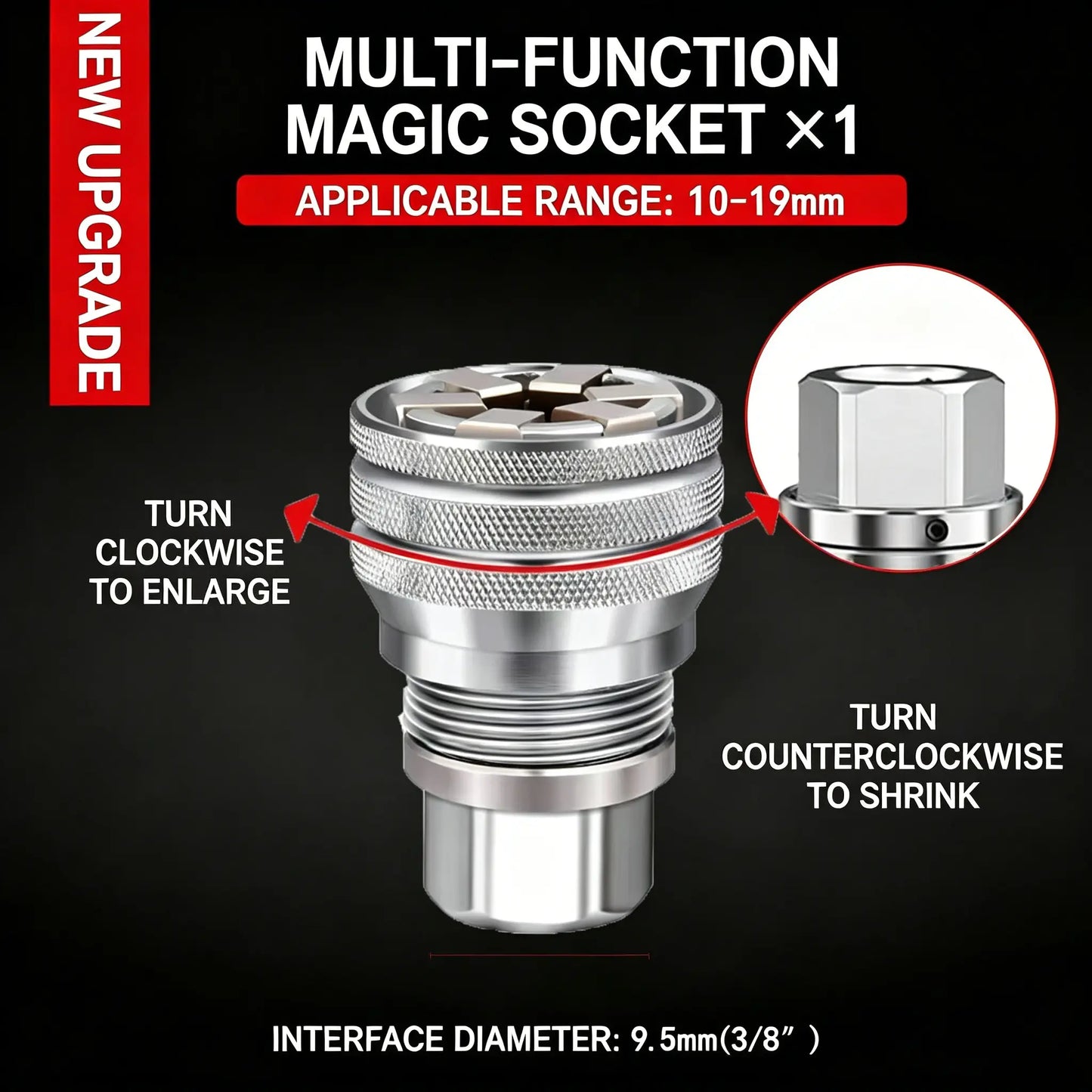 Adjustable Universal Socket Wrench Tool with 3/8 Inch Adapter
