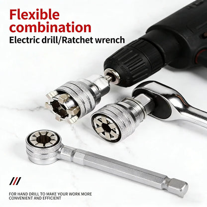 Adjustable Universal Socket Wrench Tool with 3/8 Inch Adapter