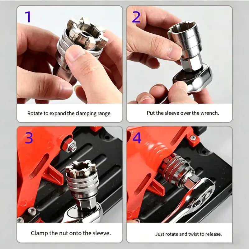 Adjustable Universal Socket Wrench Tool with 3/8 Inch Adapter