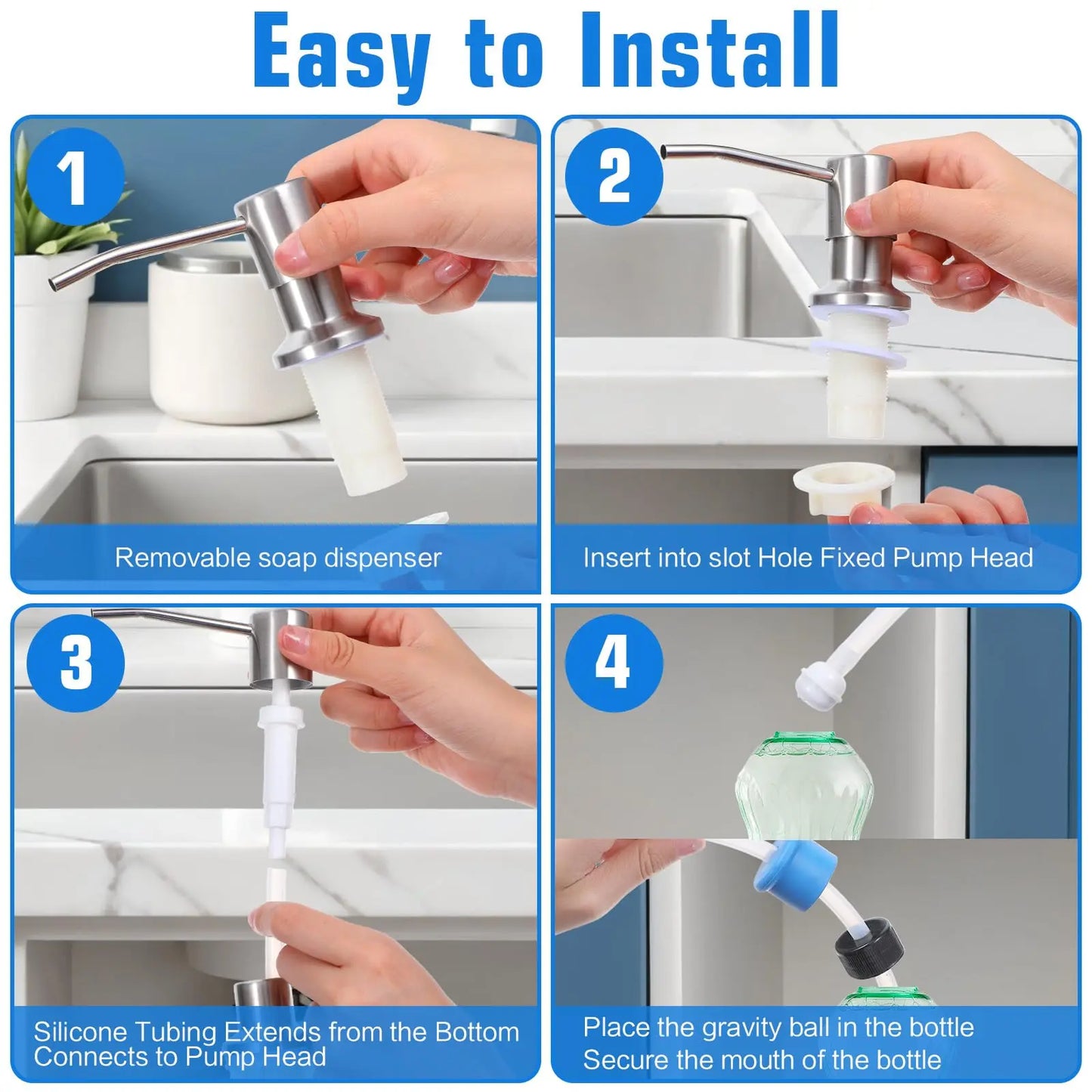 Brushed Nickel Dish Soap Dispenser with 39 Inch Extension Tube