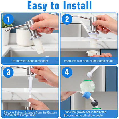 Brushed Nickel Dish Soap Dispenser with 39 Inch Extension Tube
