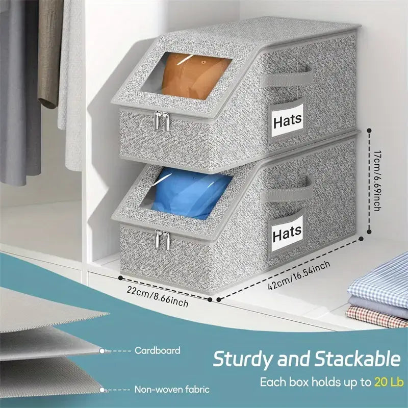 Stackable Baseball Cap Storage Box with Clear Window