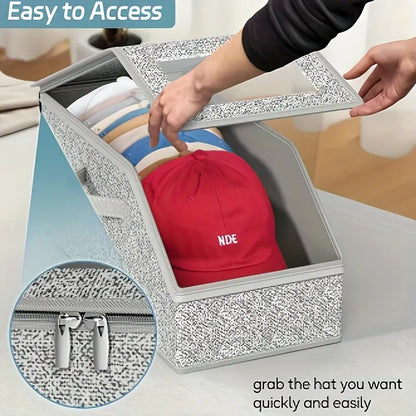 Stackable Baseball Cap Storage Box with Clear Window