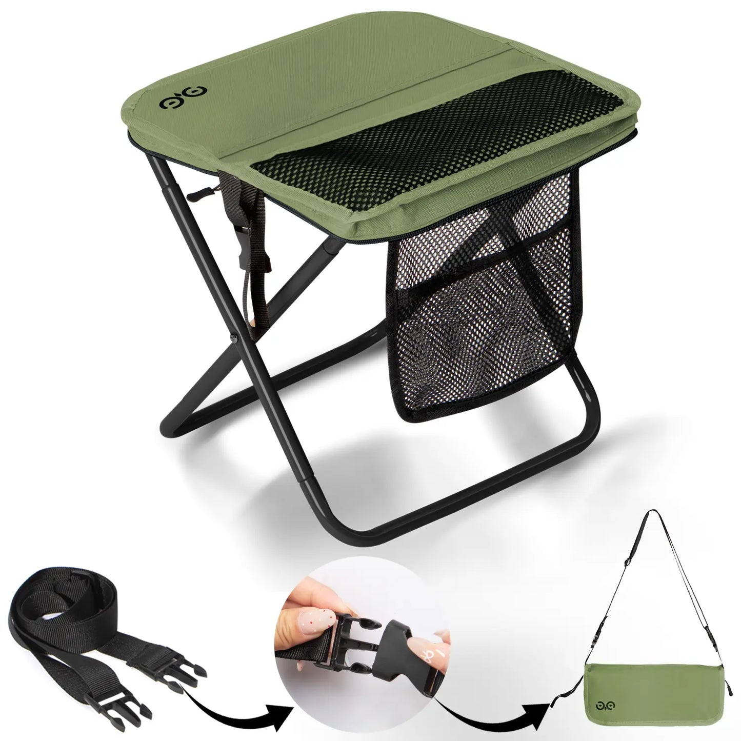 400 lb Portable Folding Camping Stool with Side Pockets