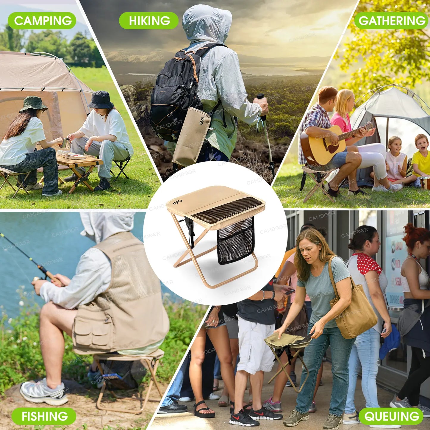 400 lb Portable Folding Camping Stool with Side Pockets