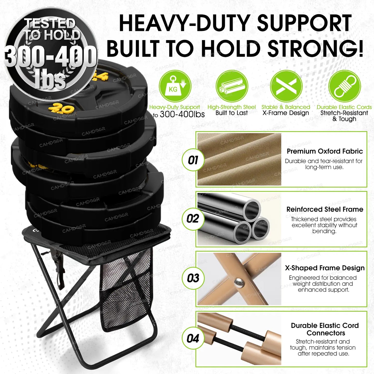400 lb Portable Folding Camping Stool with Side Pockets