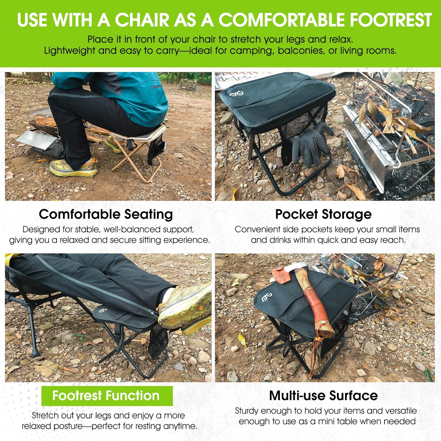 400 lb Portable Folding Camping Stool with Side Pockets