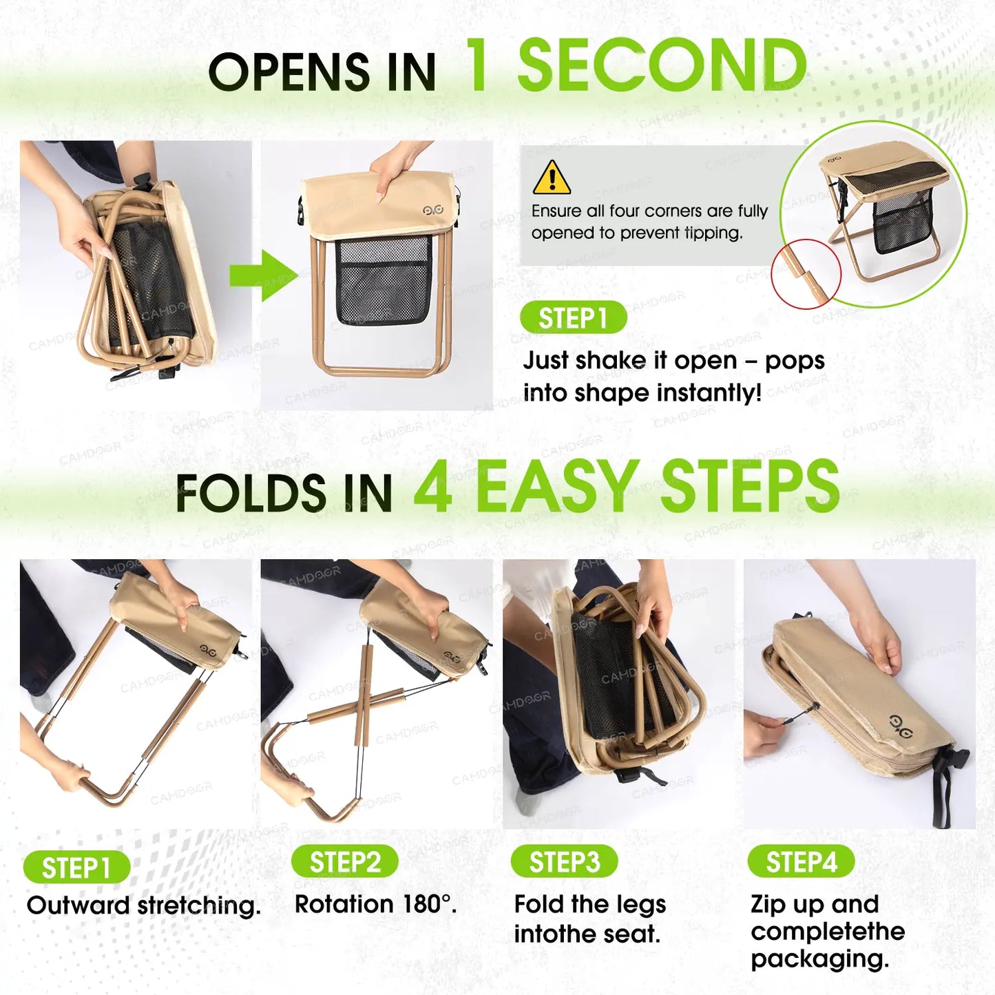 400 lb Portable Folding Camping Stool with Side Pockets