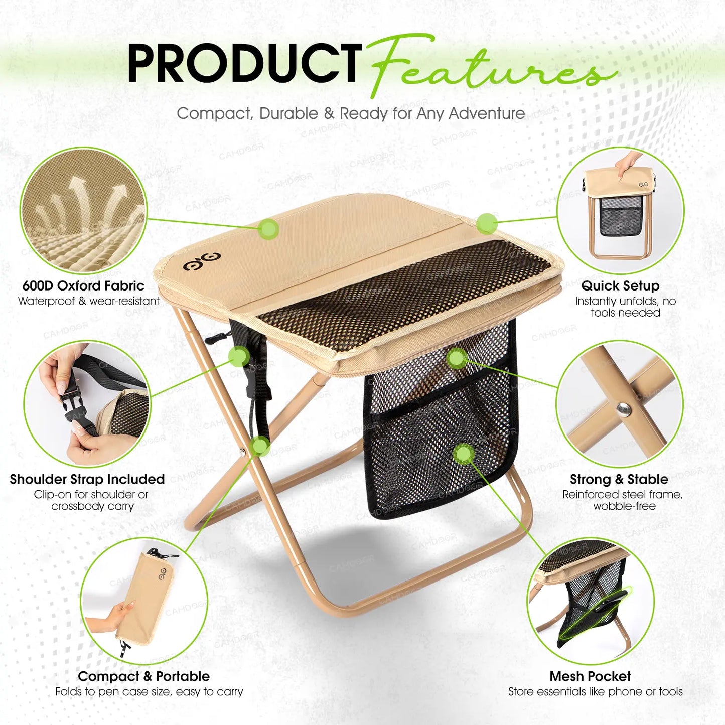 400 lb Portable Folding Camping Stool with Side Pockets